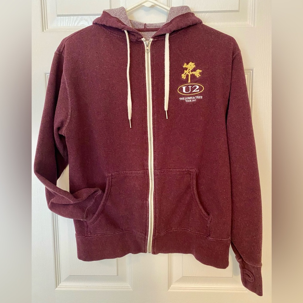 U-2 Joshua Tree Tour 2017 Zip Hoodie; Adult Small; Burgundy/Dark Red; Like New